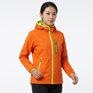 <b>Men's</b> Orange Hooded Waterproof Sport <b>Jacket</b> With Neon Green Zipper And Lining Regular Fit Winter Outdoor Wear - Product Image 2