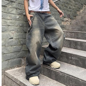 Jeans en denim ample et surdimensionné pour hommes, coupe large, style décontracté vintage streetwear, pantalon noir tendance - Product Image 4