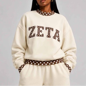 Zeta Wholesale <b>Mock</b> <b>Neck</b> Crew <b>Neck</b> Cotton Fleece Sweatshirt Women Men Ladies Unisex Polka Dot Gingham Patch Tackle Twill - Product Image 6