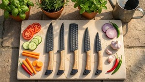 Ensemble de couteaux de chef en acier carbone faits à la main, 5 pièces, avec manches en bois et résine, design ambidextre - Cadeau de cuisine professionnel - Product Image 6