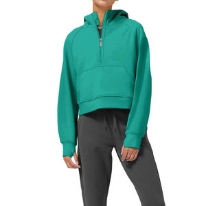 Sudadera con Capucha Extra Grande para Mujer, Color Verde Sólido, Tejido de Algodón, con Bolsillos, Corte Regular, Estilo Otoñal - Product Image 3