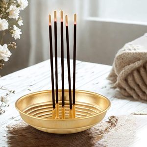 Support d'encens en laiton pur avec 5 trous et plateau large pour cendres, support d'encens sans désordre pour la décoration de la maison, du bureau ou de la table - Product Image 3