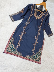 Women Navy Blue Silk Salwar Kameez With Gold Embroidery Ankle-Length Party Wear Elegant <b>Loose</b> Fit India Pakistan Ethnic Clothing - Product Image 5