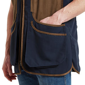 Chaleco de tiro al tirolesa azul marino al por mayor con hombros de gamuza marrón y malla transpirable, chaleco de tiro al lomo de malla con logotipo personalizado para exteriores - Product Image 5