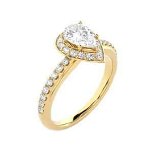 Anillo de compromiso de oro amarillo con halo de diamantes cultivados en laboratorio de corte pera personalizado de 2.5 quilates - Proveedor - Product Image 3