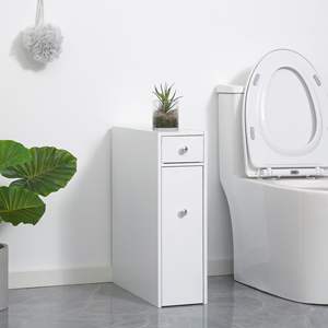 Organisateur de sol de toilette mince en bois blanc avec tiroirs petite armoire de rangement de salle de bain - Product Image 2