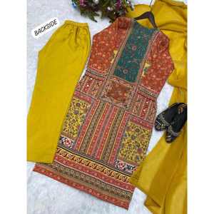 ÚLTIMO ESPEJO IMPRESO DE MUSELINA TRABAJO FONDO SUPERIOR CON MOSTAZA DUPATTA - Product Image 3