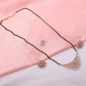 Reesha Gold Plated CZ Designer Mangalsutra Bridal Jewelry Set with Earrings - Product Image 1
