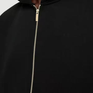 Hoodie d'hiver en coton avec trou pour le pouce, style streetwear, design personnalisé, fermeture éclair bidirectionnelle, respirant, teinture unie, haute qualité pour homme, avec patch - Product Image 3