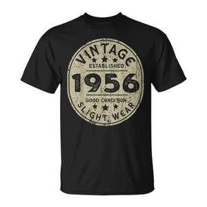 T-shirt d'anniversaire vintage 1956 pour hommes, manches courtes, col rond, cadeau d'anniversaire rétro - Product Image 1