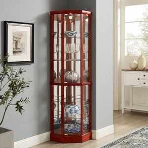 Vetrinetta Angolare Regolabile Cherry con 6 Ripiani Illuminati e Specchio Posteriore in Vetro Temperato, Lampadina E26 Non Inclusa, per Soggiorno - Product Image 2