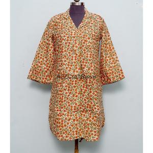 เสื้อเชิ้ตผ้าฝ้ายแท้ 100% พิมพ์ลายดอกไม้สไตล์โบโฮลำลอง ทรงตรง แขน 3/4 ระบายอากาศได้ดี ติดกระดุม สำหรับเด็กผู้หญิงและผู้หญิง - Product Image 1