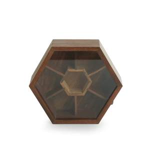 Wooden Hexagonal Spice <b>Box</b> with Lid for Kitchen Storage <b>Masala</b> Organizer - Product Image 1