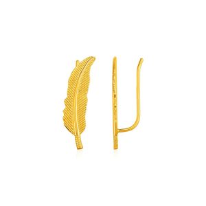 Orecchini a Perno con Piuma Testurizzata in Oro Giallo 14k, Spille di Moda - Product Image 1