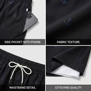 Premium 2-in-1 <b>Men's</b> Board Shorts with Compression Liner Quick Dry Black Anchor Print Swim <b>Trunks</b> Custom Logo 2026 - Product Image 6