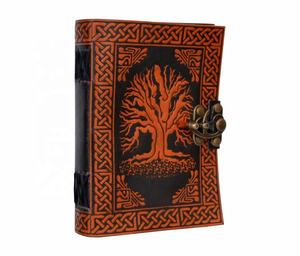 Naranja con árbol negro de la vida en relieve diario de cuero genuino cuaderno de tapa dura papeles blancos en blanco diario con C-Lock antiguo - Product Image 4