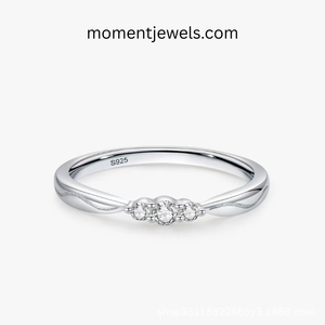 S925 Sterling <b>Silver</b> Zircon <b>Ring</b> Rhodium Plated Wedding Band Three Stone Fine <b>Ring</b> for Women - Product Image 1
