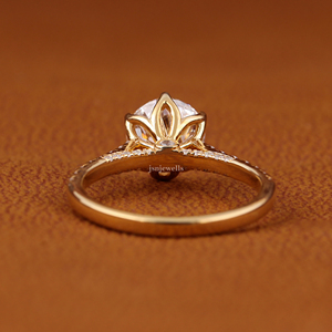 Bague de fiançailles en diamant de laboratoire taille ronde, bague solitaire pavée, bague de mariage en or massif 14 carats, bijoux fins pour femmes - Product Image 4