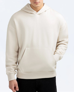 <b>Mens</b> Oversized Hooded Sweatshirt Solid Cream Cotton French Terry Casual Long Sleeve <b>Pullover</b> With Kangaroo Pocket Autumn Wear - Product Image 5