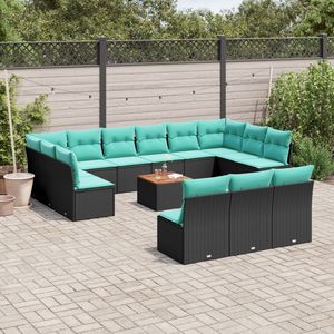 Set Divano da Esterno in Polyrattan Nero con Cuscini, 14 Pezzi, Arredamento da Giardino, Design Contemporaneo, Posti a Sedere per 10+ Persone - Product Image 3