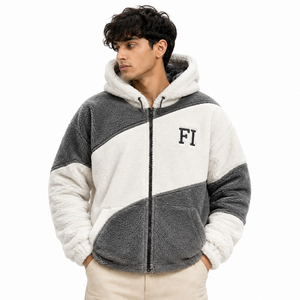 Sweat-shirt à capuche zippé en molleton de coton surdimensionné pour homme, broderie personnalisée, blocs de couleur, vêtement décontracté d'hiver, fournisseur USA - Product Image 1