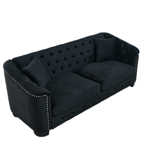 Canapé Chesterfield moderne en velours 3 places de 77 pouces pour salon, avec dossier capitonné et accoudoirs cloutés, 2 coussins, élégant Livi - Product Image 5