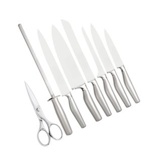 8 Piece Stainless Steel <b>Kitchen</b> Knives Set with Wooden Storage Block Metal Handles <b>Kitchen</b> <b>Scissors</b> and Sharpening Steel - Product Image 4