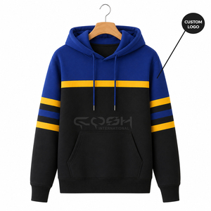 Sudadera con Capucha de Algodón en Bloques de Color Azul y Amarillo de la Hermandad de la Sororidad Cosh International con Logotipo Personalizado en el Frente y Bolsillos - Product Image 5