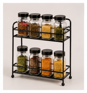 2-Tier Metal <b>Kitchen</b> Spice <b>Rack</b> Organizer Space-Saving Countertop Seasoning <b>Storage</b> Shelf & Jar Holder Black Standing <b>Rack</b> - Product Image 1