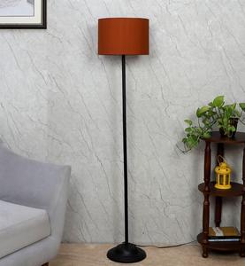 Modern <b>Iron</b> Floor Lamp with Yellow Fabric Drum Shade Warm White LED Light for Living Room Residential Use - Product Image 3
