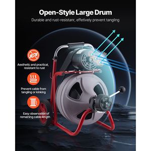 Máquina portátil de limpieza de desagües con ruedas de 100 pies x 3/8 pulgadas y alimentación automática, desatascador de tuberías de 8 pulgadas, agente de dragado de tuberías. - Product Image 4