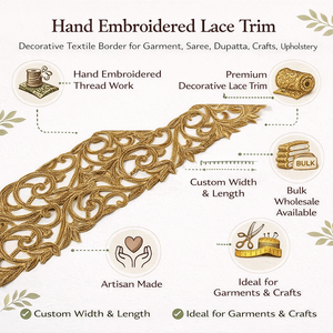 Ribete de encaje de organza 100% algodón, bordado a mano, ecológico, de lujo y elegante, para prendas, saris y dupattas. - Product Image 6