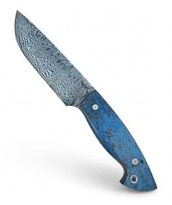 Cuchillo utilitario de hoja fija de acero de Damasco hecho a mano con mango de madera azul personalizado, herramienta EDC - Product Image 3