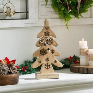 Ornement de Noël en bois avec motif flocon de neige, décoration artisanale de table pour les fêtes - Product Image 3