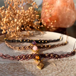 Handmade Macrame Gemstone <b>Bracelet</b> <b>Set</b> Boho Adjustable Cord <b>Bracelets</b> with Gold Beads Healing Jewelry Wholesale - Product Image 1
