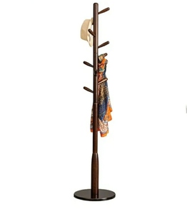 Perchero de madera de diseño elegante en nogal oscuro con base redonda, minimalista para recibidor, opciones personalizables - Product Image 4