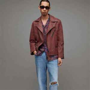 Blouson de motard en cuir vieilli de qualité supérieure pour homme, coupe ajustée, bordeaux, style streetwear, fermeture éclair asymétrique, vêtement d'extérieur punk - Product Image 5