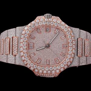 Reloj de hombre de diseño único, bicolor, completamente cubierto de diamantes, caja cuadrada, moissanita original, diamantes redondos, colección premium. - Product Image 4