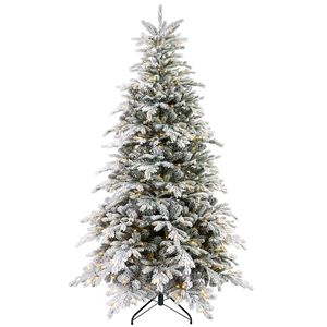 Albero di Natale Bianco di 2,1 m con Luci Preinstallate Dorate, Albero Artificiale con Luci LED Bianco Caldo, 1650 Punte, Base in Metallo - Product Image 1