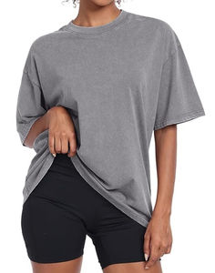 Camiseta de mujer con lavado ácido, 180GSM, algodón transpirable, estilo vintage, informal, fabricante OEM de marca privada para uso femenino - Product Image 4