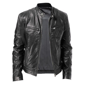 Veste en cuir marron pour homme, manches longues, style automne, vêtements de moto - Product Image 3