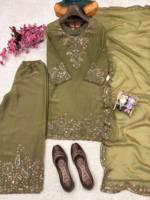 Ensemble Kurti Salwar Dupatta en soie de créateur, style pakistanais, réversible, séchage rapide, protection solaire, broderie, été/hiver |   Ethnique