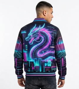 Chaqueta Bomber de Satén Verde para Hombre, Chaqueta Varsity Sublimada, Cierre de Cremallera, Manga Regular, Logotipo Frontal Personalizado - Product Image 4