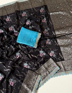 Pure Nylon Viscose Khaddi Crepe Georgette Saree – Meenakari Jaal Jacquard Weaving with Rich Pallu & Brocade Blouse - Product Image 2