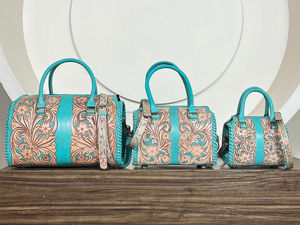 Nuevo Juego de Maletas de Cuero con Diseño Floral Hecho a Mano, Juego de 3 Piezas, Bolsa de Viaje, Bolsa de Fin de Semana, Bolso Bandolera - Product Image 5