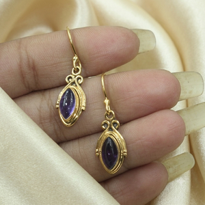 Pendientes de Aro de Plata de Ley 925 con Amatista Natural, Hechos a Mano, con Gema Marquise, Estilo Boho, Chapados en Oro, OEM, ODM, Venta al por Mayor, Regalo - Product Image 6