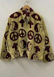 Handcrafted Vintage Yellow Velvet <b>Jacket</b> Boho <b>Hippie</b> Outerwear Unique Streetwear Unisex Casual Warm Full Zip Collar Coat - Product Image 3