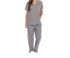Women's Gray V-Neck <b>Scrub</b> <b>Set</b> With Pockets Hospital Uniforms Cotton Polyester Fabric Premium quality - Product Image 1