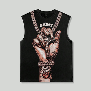 Débardeur sans manches personnalisé pour homme, imprimé Rasta Wash, en jersey de coton, coupe classique, col rond, style streetwear, tee-shirt d'été - Product Image 1
