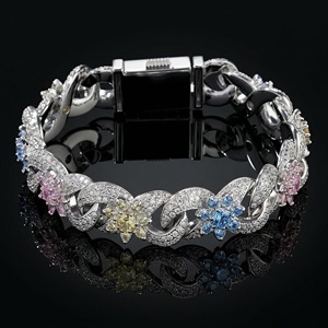 Pulsera de Lujo con Eslabones Cubanos y Diamantes CZ Florales para Hombre, Joyería Hip Hop, Chapado en Oro y Plata Personalizado, OEM ODM - Product Image 1